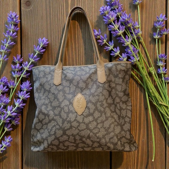 Yves Saint Laurent Patterned Gray and Tan Tote - Picture 3 of 13